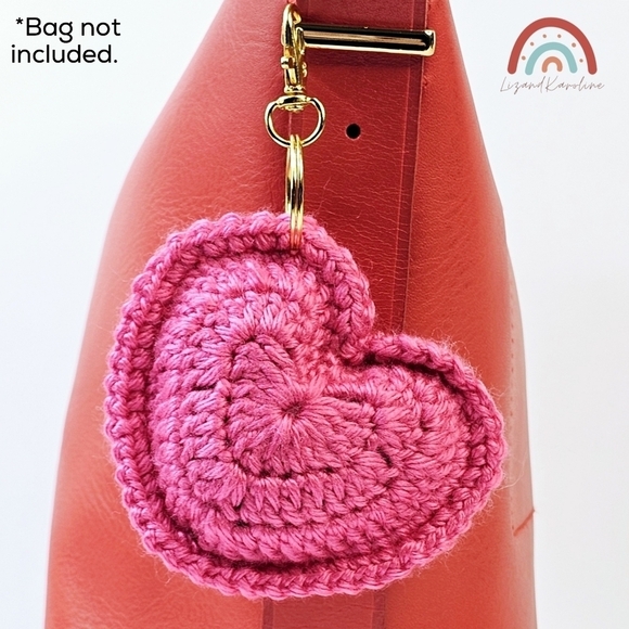 New! Handmade Crochet Barbie Bright Pink Heart Keychain Bag Charm - Picture 7 of 9
